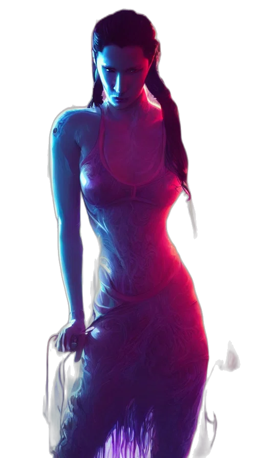 dress, creature, mask, staff transparent PNG cut-out