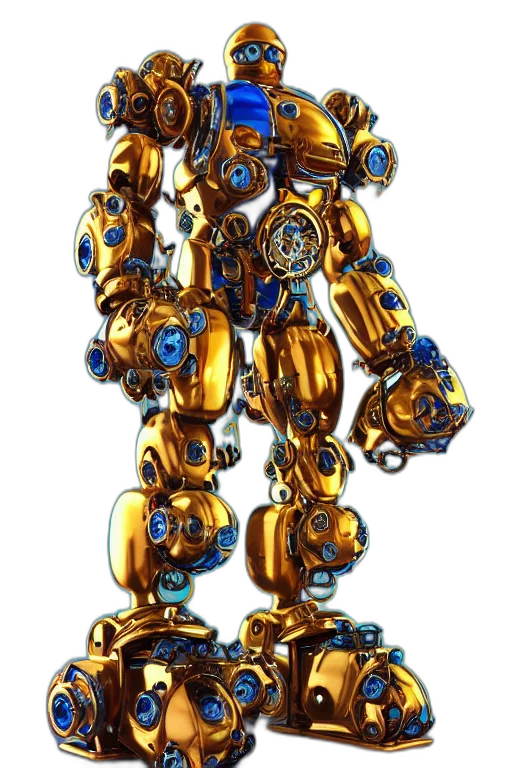 robot, weapon, jewelry, concept art, 3d render, pixel art, cyberpunk, golden transparent PNG cut-out