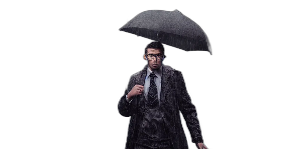 umbrella, jacket, staff, concept art, photorealistic, comic book art, 3d render, rain transparent PNG cut-out