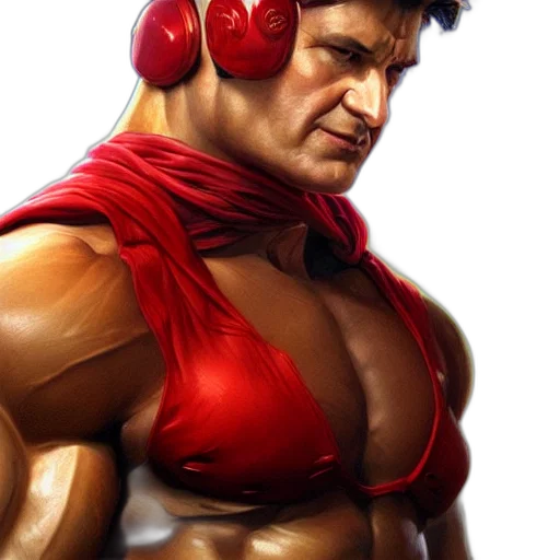comic book art, photorealistic, concept art, 3d render, red, nathan, fillion, flexing transparent PNG cut-out