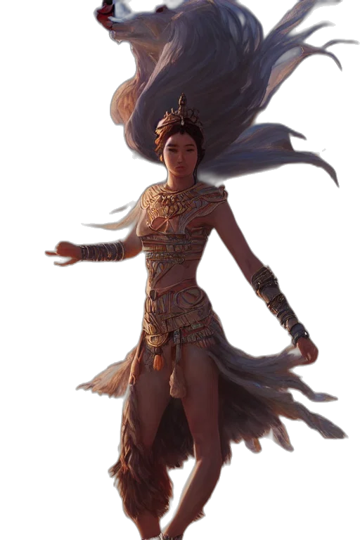 dress, dragon, staff, weapon transparent PNG cut-out