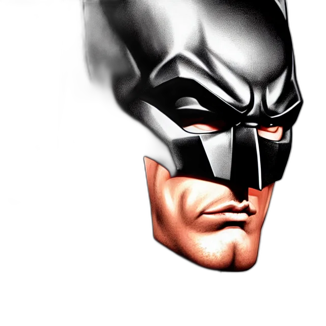mask, face, comic book art, photorealistic, 3d render, concept art, batman, chrome transparent PNG cut-out