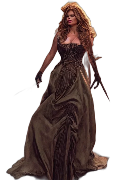 dress, hair, creature, staff transparent PNG cut-out