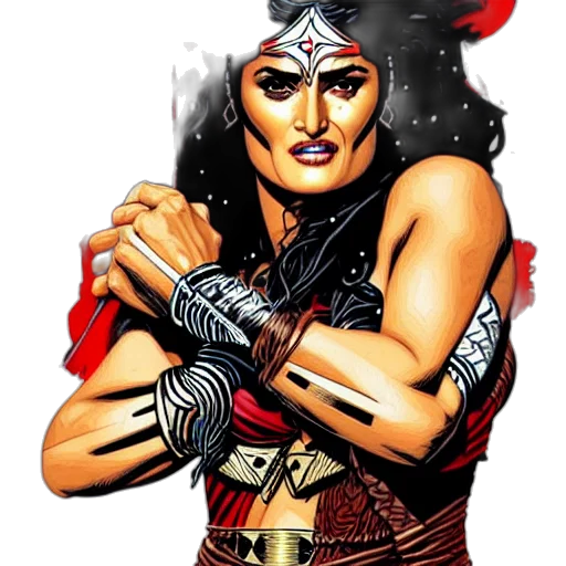 comic book art, fantasy art, concept art, photorealistic, illustration, salma, hayek, barbarian transparent PNG cut-out
