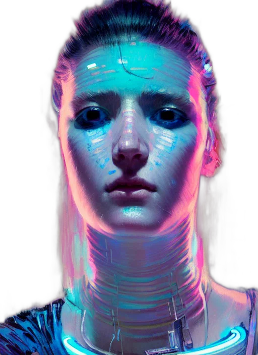 robot, face, mask, jewelry, cyberpunk, vaporwave, concept art, photorealistic transparent PNG cut-out