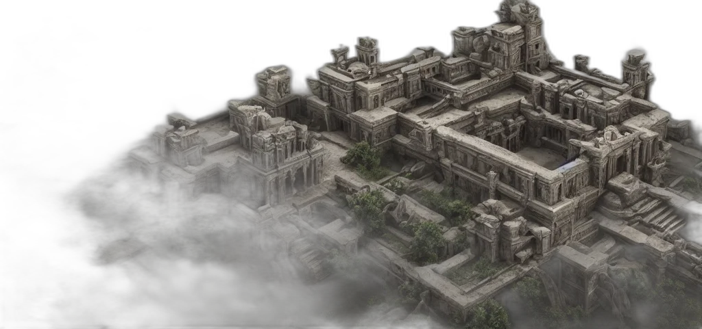 building, 3d render, concept art, fantasy art, photorealistic, fog, monochrome, super transparent PNG cut-out