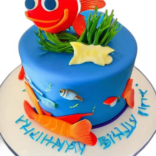 3d render, photorealistic, underwater, fish, themed, birthday, cake, food transparent PNG cut-out