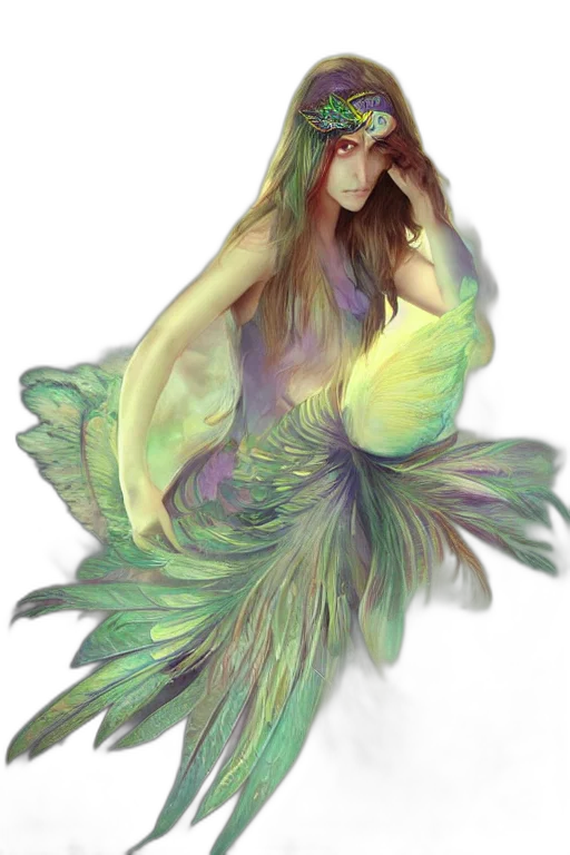 creature, dress, fantasy art, watercolor, photorealistic, concept art, underwater, green transparent PNG cut-out