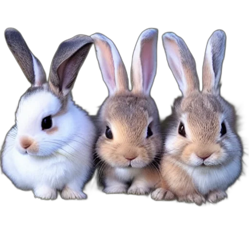 animal, photorealistic, 3d render, cute, baby, bunnies transparent PNG cut-out