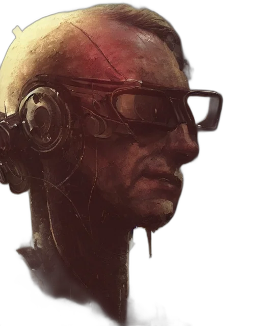 face, mask, robot, staff, cyberpunk, concept art, comic book art, photorealistic transparent PNG cut-out