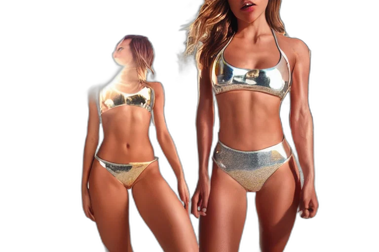 3d render, photorealistic, concept art, golden, earth tones, girl, bikiny, fit transparent PNG cut-out