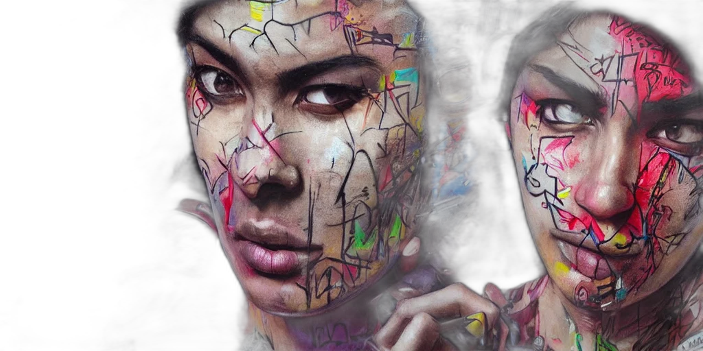 face, photorealistic, cyberpunk, concept art, fantasy art, colorful, pastel, husr transparent PNG cut-out