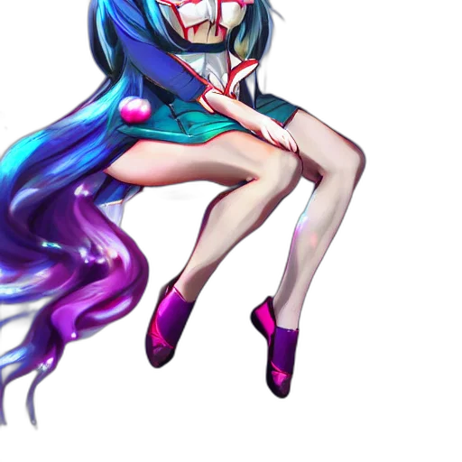 dress, hair, staff, anime, concept art, pixel art, vaporwave, blue transparent PNG cut-out