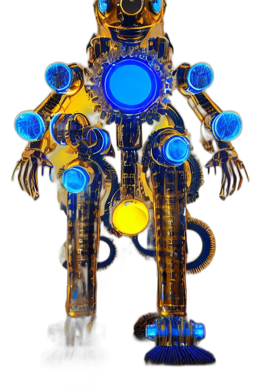 robot, jewelry, crown, staff, 3d render, concept art, fantasy art, cyberpunk transparent PNG cut-out