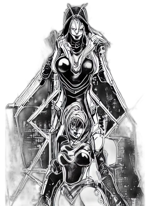 robot, comic book art, concept art, cyberpunk, fantasy art, outer space, monochrome, nyx transparent PNG cut-out