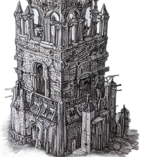 building, crown, concept art, fantasy art, 3d render, comic book art, city street, fog transparent PNG cut-out
