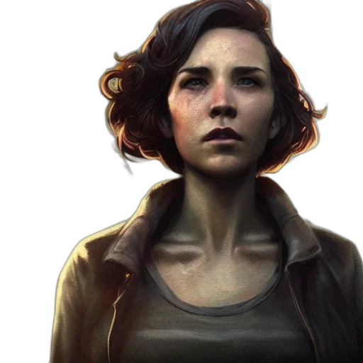 concept art, comic book art, photorealistic, fantasy art, fallout, charismatic, brunette, female transparent PNG cut-out