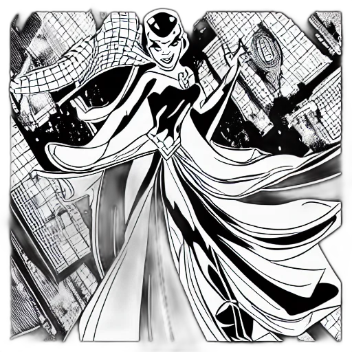 comic book art, concept art, cartoon, fantasy art, monochrome, princess, spiderman, full transparent PNG cut-out