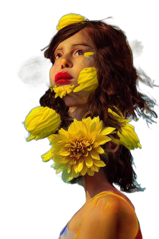 face, flower, mask, crown, photorealistic, oil painting, fantasy art, concept art transparent PNG cut-out