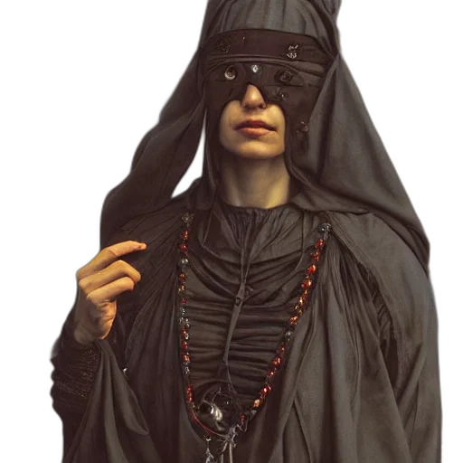 jewelry, staff, mask, dress, 3d render, concept art, photorealistic, cyberpunk transparent PNG cut-out