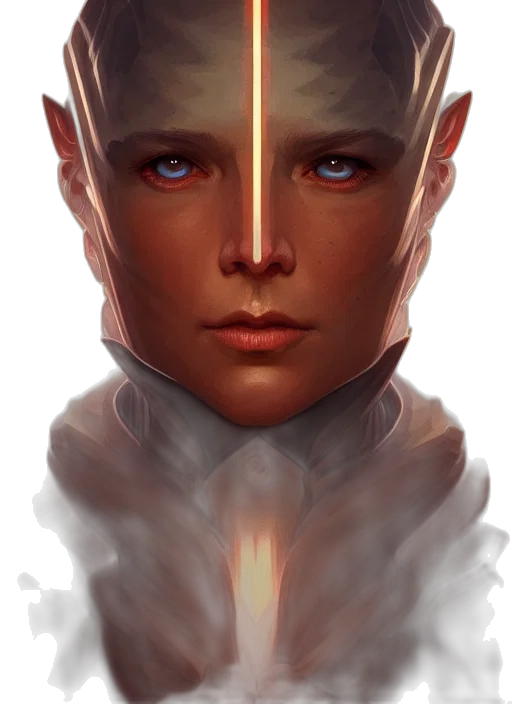 face, robot, mask, staff, fantasy art, concept art, photorealistic, comic book art transparent PNG cut-out