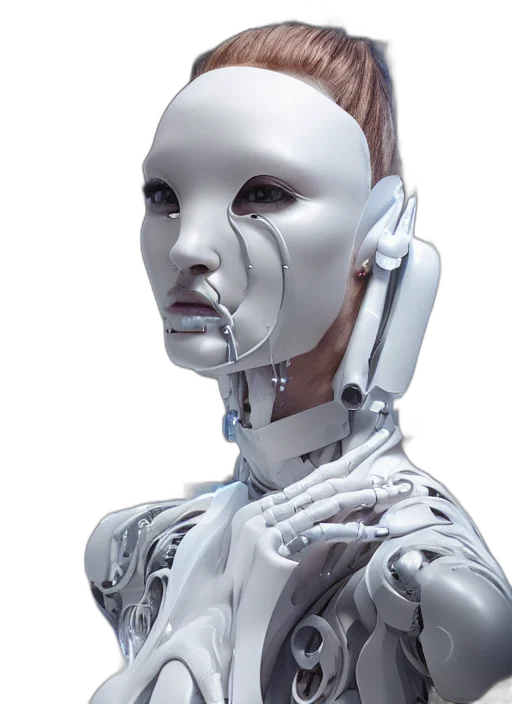 robot, face, mask, cyberpunk, concept art, 3d render, white, cast transparent PNG cut-out