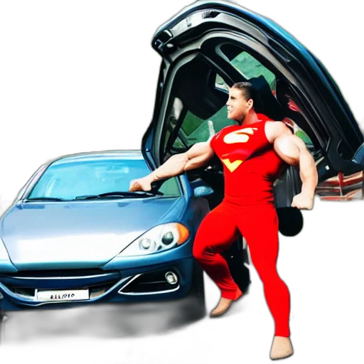car, concept art, 3d render, comic book art, photorealistic, super, strong, man transparent PNG cut-out