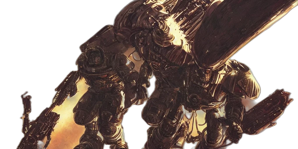 robot, weapon, creature, concept art, fantasy art, 3d render, golden, earth tones transparent PNG cut-out