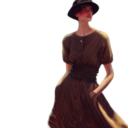 dress, hat, staff, concept art, photorealistic, fantasy art, oil painting, earth tones transparent PNG cut-out