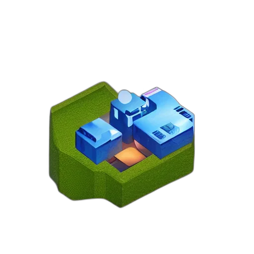 weapon, robot, jewelry, crown, 3d render, pixel art, concept art, blue transparent PNG cut-out