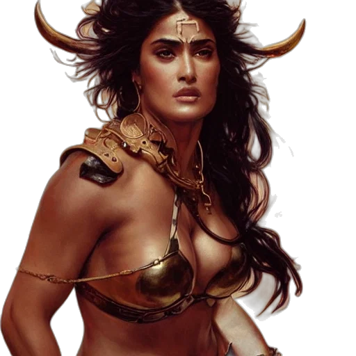 jewelry, fantasy art, concept art, photorealistic, comic book art, salma, hayek, barbarian transparent PNG cut-out