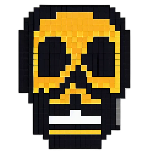mask, face, robot, staff, pixel art, cyberpunk, concept art, 3d render transparent PNG cut-out