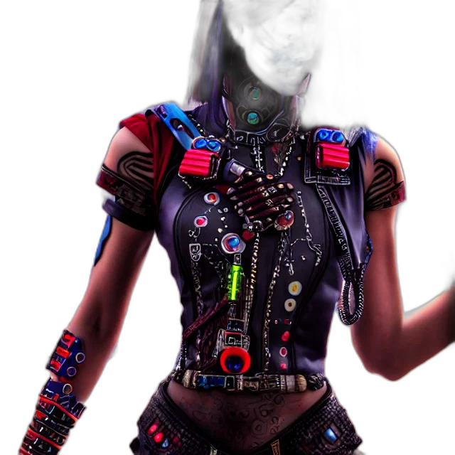 robot, jacket, mask, dress, cyberpunk, concept art, 3d render, photorealistic transparent PNG cut-out