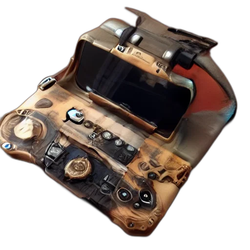 robot, weapon, jewelry, 3d render, concept art, handheld, steampunk, console transparent PNG cut-out