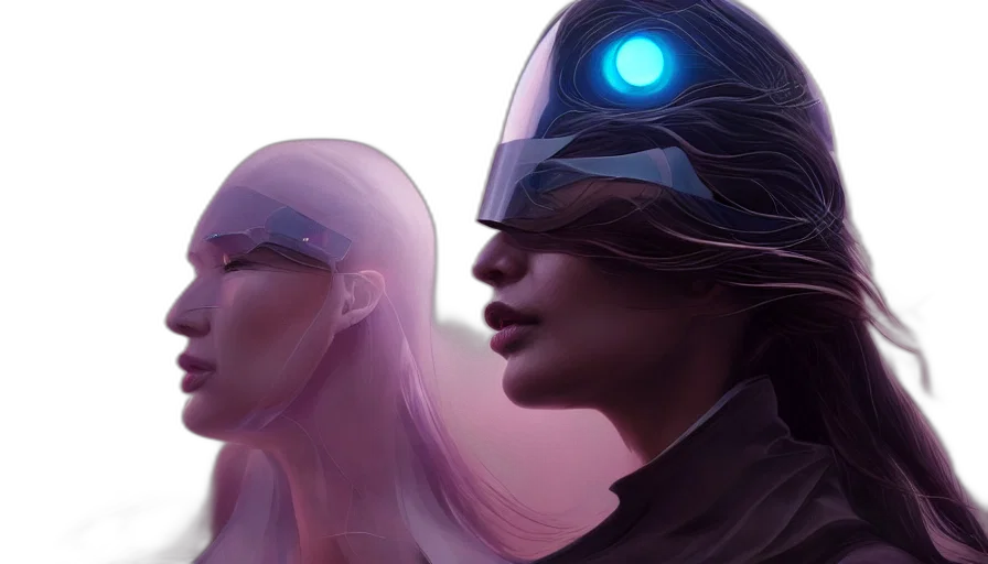 mask, face, robot, concept art, cyberpunk, comic book art, fantasy art, outer space transparent PNG cut-out