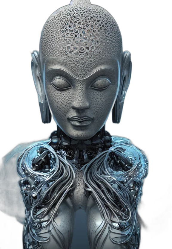robot, mask, face, jewelry, 3d render, concept art, cyberpunk, photorealistic transparent PNG cut-out