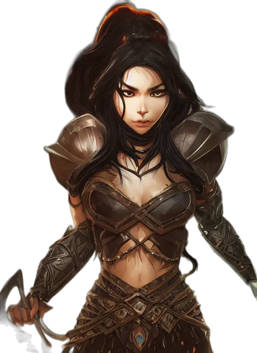 fantasy art, concept art, comic book art, pixel art, earth tones, dark, beautiful, warrior transparent PNG cut-out