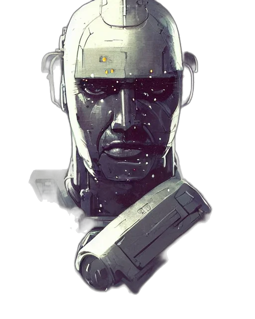 robot, face, weapon, mask, cyberpunk, concept art, comic book art, 3d render transparent PNG cut-out