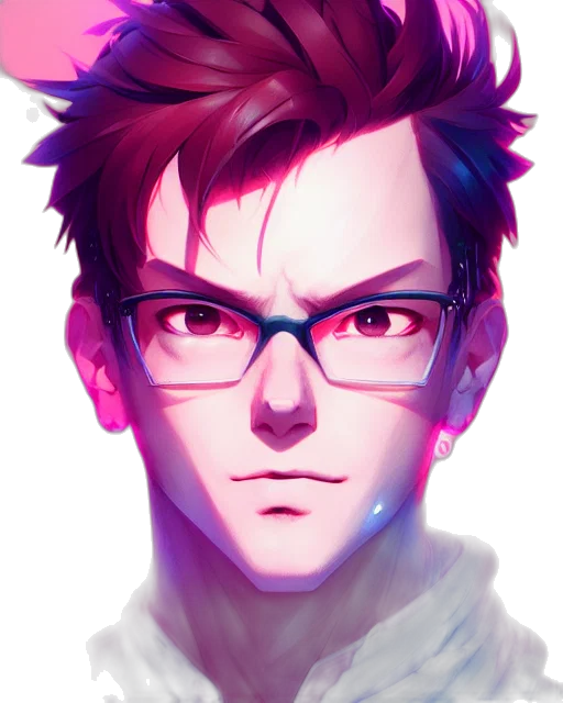 face, staff, anime, cyberpunk, cartoon, fantasy art, colorful, neon transparent PNG cut-out