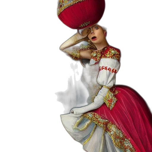 dress, hat, crown, staff, 3d render, photorealistic, concept art, fantasy art transparent PNG cut-out