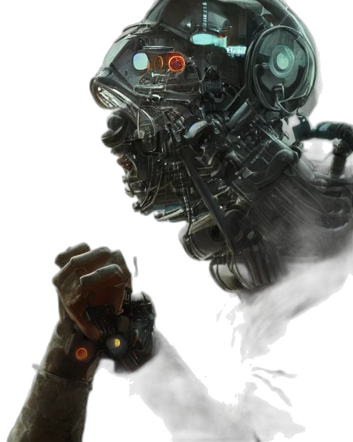 robot, creature, face, weapon, concept art, cyberpunk, fantasy art, comic book art transparent PNG cut-out