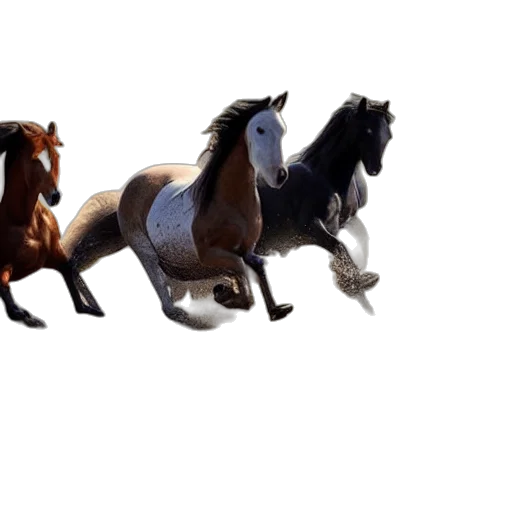 animal, 3d render, concept art, photorealistic, fantasy art, horses, crashing, into transparent PNG cut-out