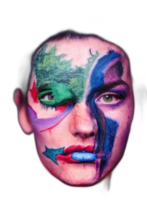 face, mask, hair, photorealistic, watercolor, cyberpunk, colorful, neon transparent PNG cut-out