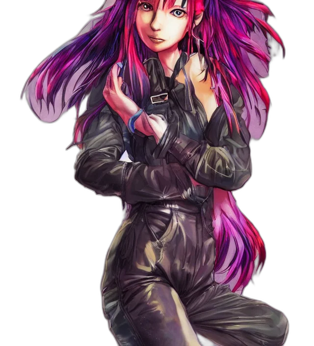 jacket, hair, cyberpunk, fantasy art, anime, watercolor, dark, monochrome transparent PNG cut-out