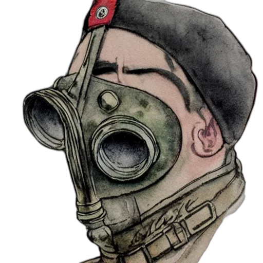 mask, face, hat, weapon, concept art, watercolor, comic book art, photorealistic transparent PNG cut-out