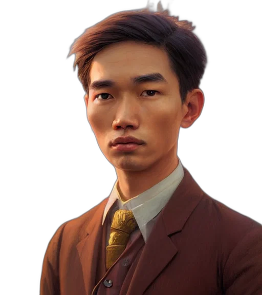 staff, face, jacket, hair, photorealistic, concept art, oil painting, fantasy art transparent PNG cut-out