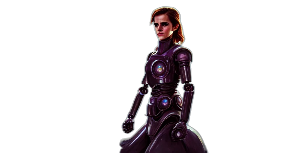 robot, concept art, cyberpunk, comic book art, fantasy art, dark, emma, watson transparent PNG cut-out