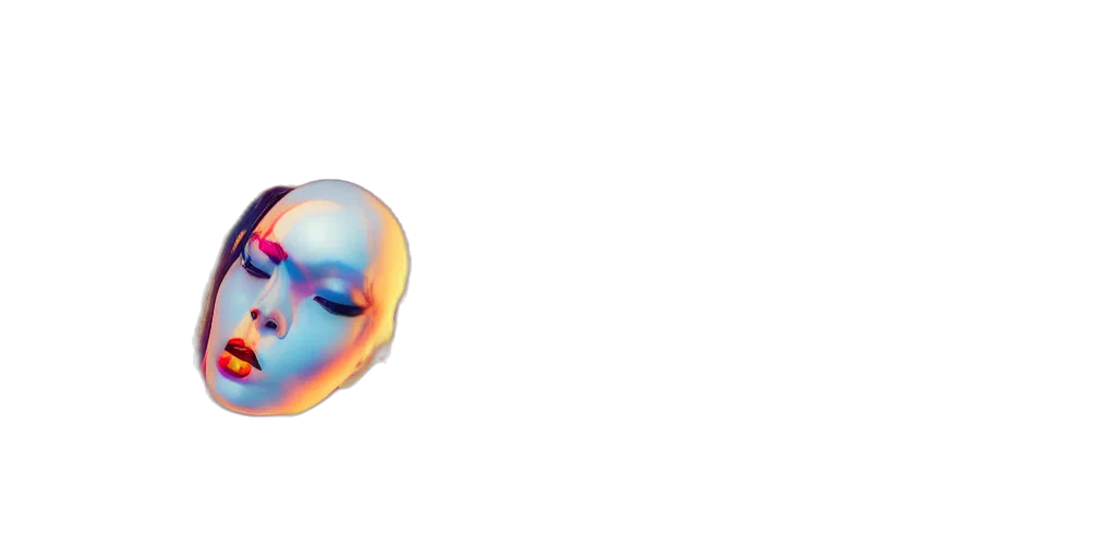 face, mask, hair, flower, vaporwave, watercolor, 3d render, concept art transparent PNG cut-out