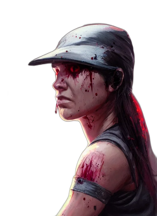 face, hat, concept art, comic book art, photorealistic, cyberpunk, red, epic transparent PNG cut-out