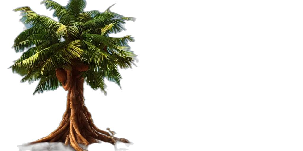 tree, hair, hat, 3d render, photorealistic, concept art, earth tones, there transparent PNG cut-out